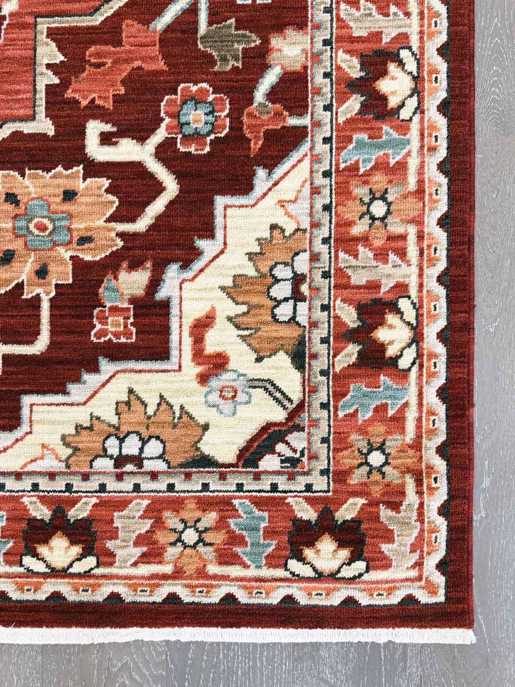 Walter Heritage Spice rug – traditional Axminster wool rug in warm red and tones with intricate medallion design. Available at Rugs N Timber Belrose.