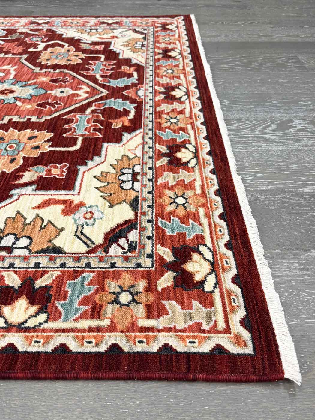 Walter Heritage Spice rug – traditional Axminster wool rug in warm red and tones with intricate medallion design. Available at Rugs N Timber Belrose.