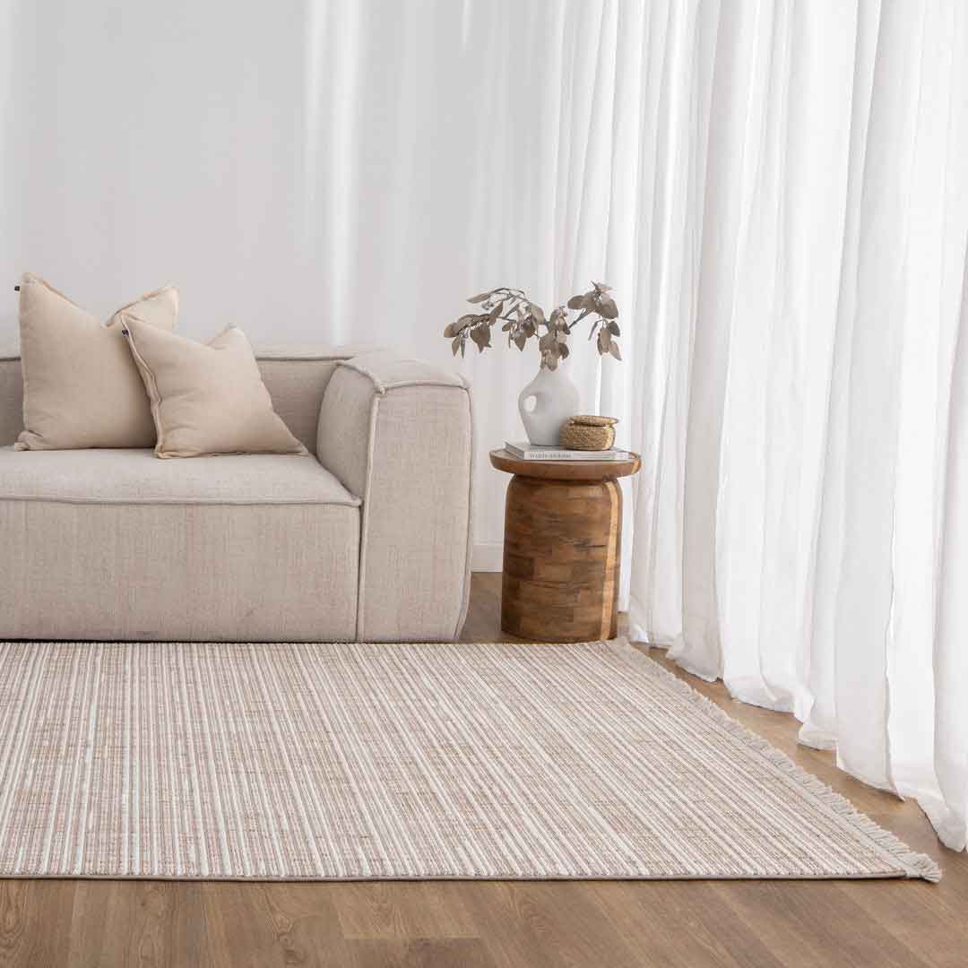 Cortona Desert Horizon Rug | Sandy beige tones with subtle linear woven patterns | Rugs N Timber Belrose