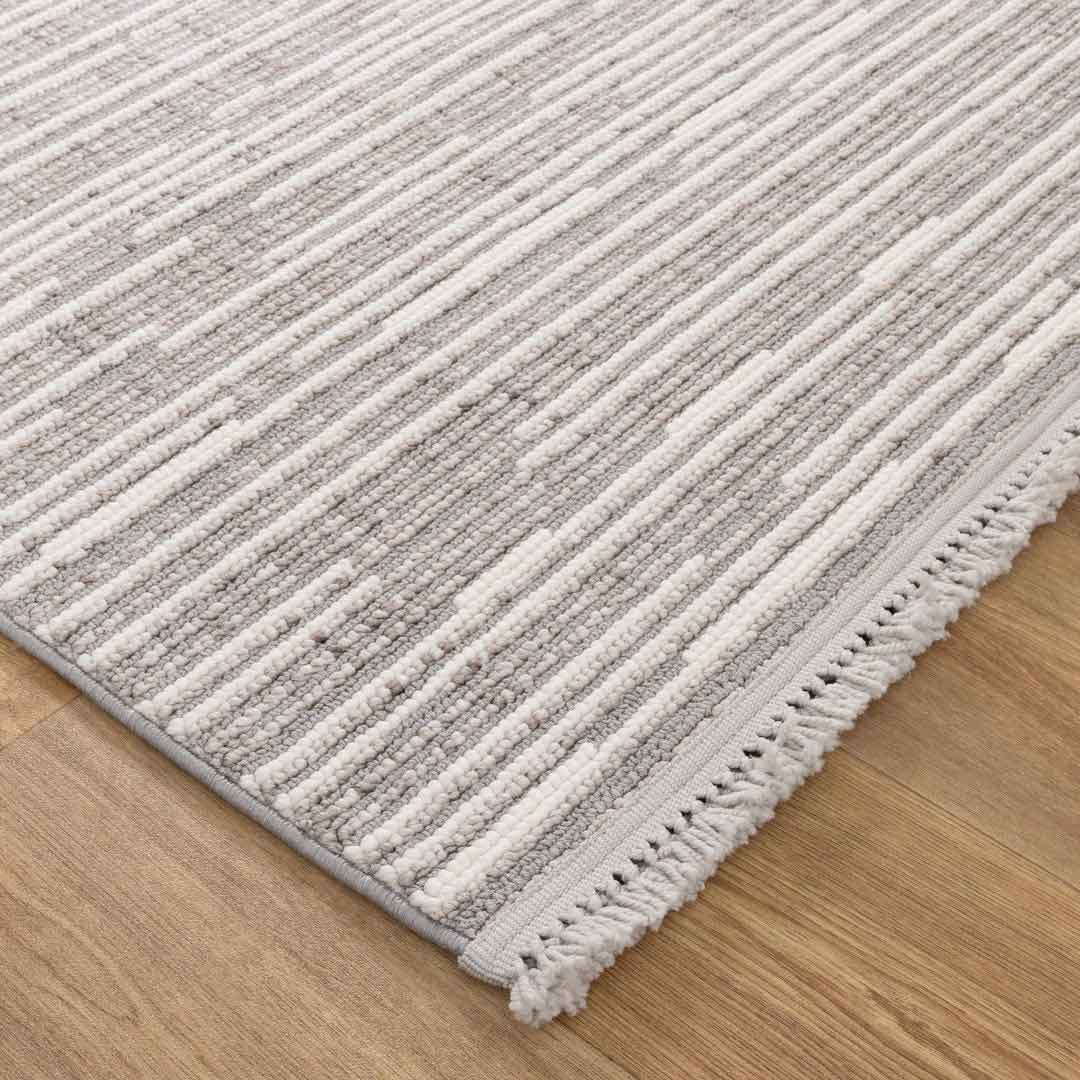 Cortona Silverstone Horizon Rug | Elegant grey horizontal striations with a modern finish | Rugs N Timber Belrose