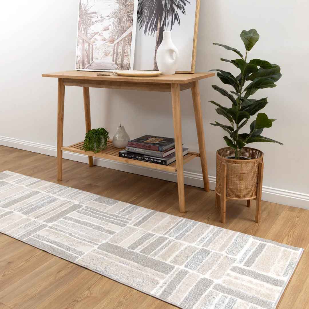 Mendoza Blocks Runner – Non-Slip Modern Hallway Rug | Rugs N Timber Belrose