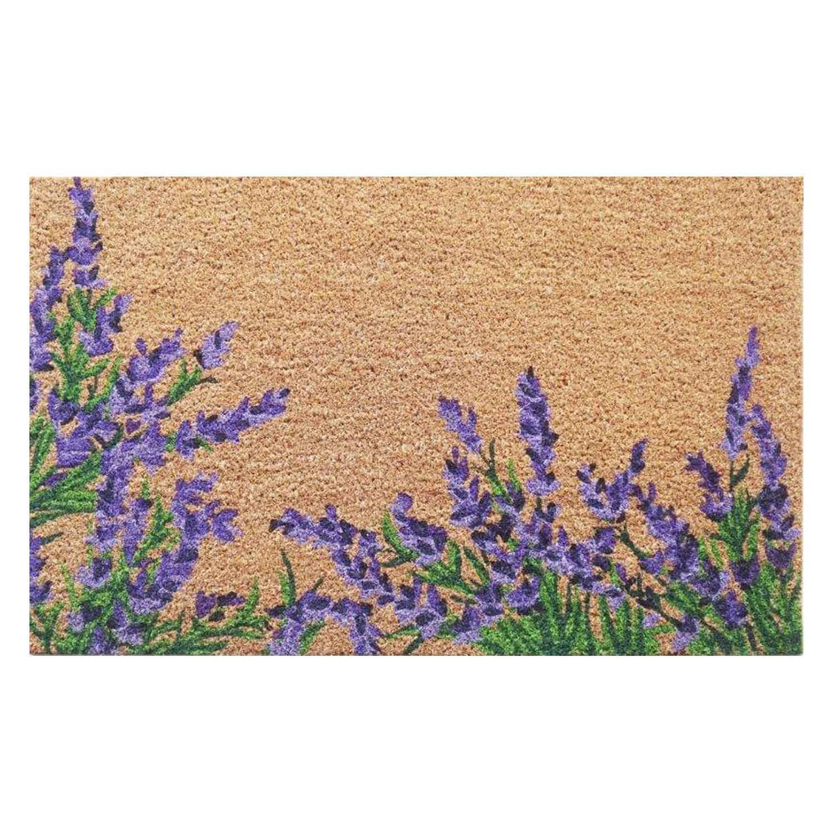 Lavender floral botanical natural coir doormat with PVC backing. Available at Rugs N Timber Belrose