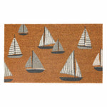 PVC Backed Coir Doormat - Sailing design featuring natural coconut fibers with a nautical sailboat motif, durable and ideal for entryways
