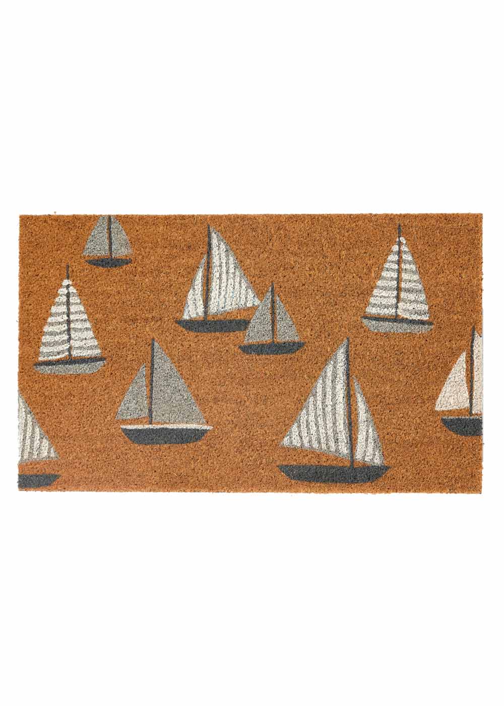 PVC Backed Coir Doormat - Sailing design featuring natural coconut fibers with a nautical sailboat motif, durable and ideal for entryways