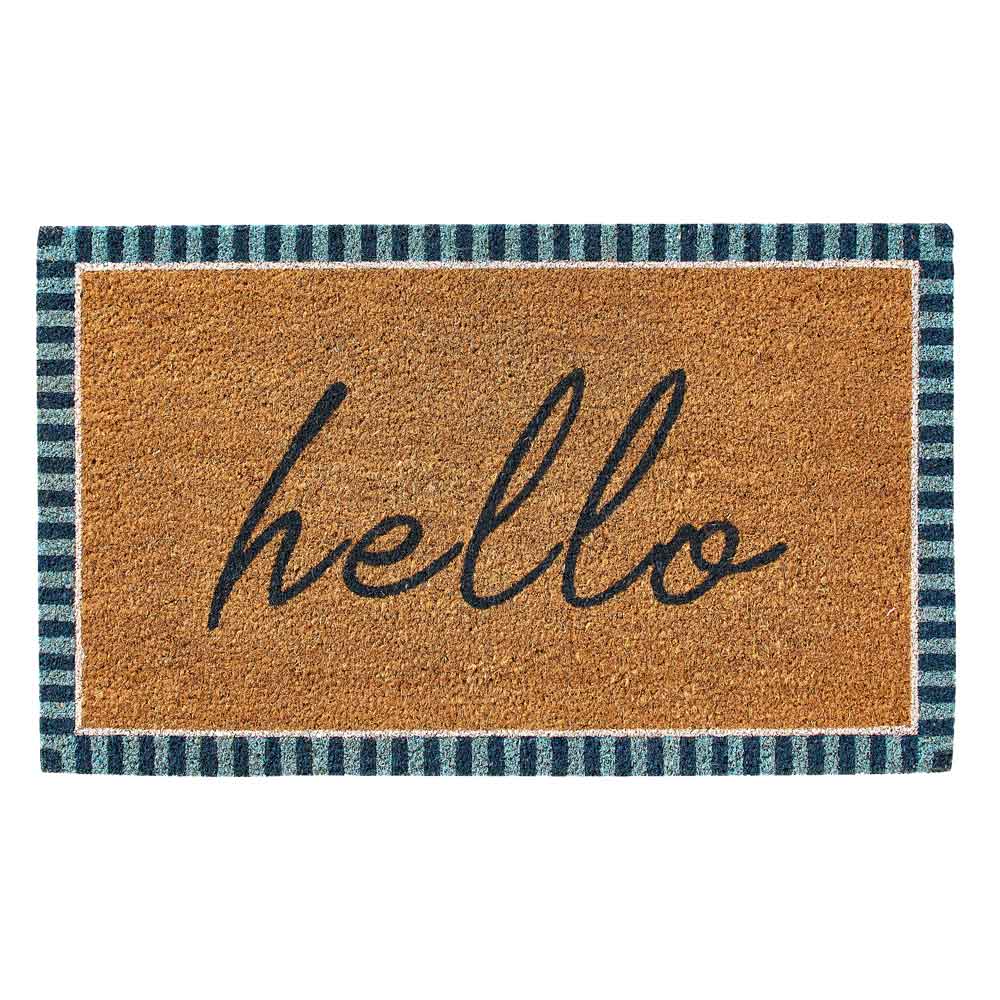 PVC Backed Coir Doormat - Hello Blue