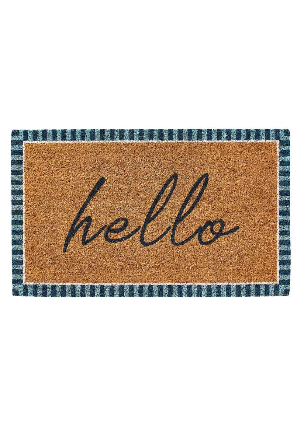 PVC Backed Coir Doormat - Hello Blue