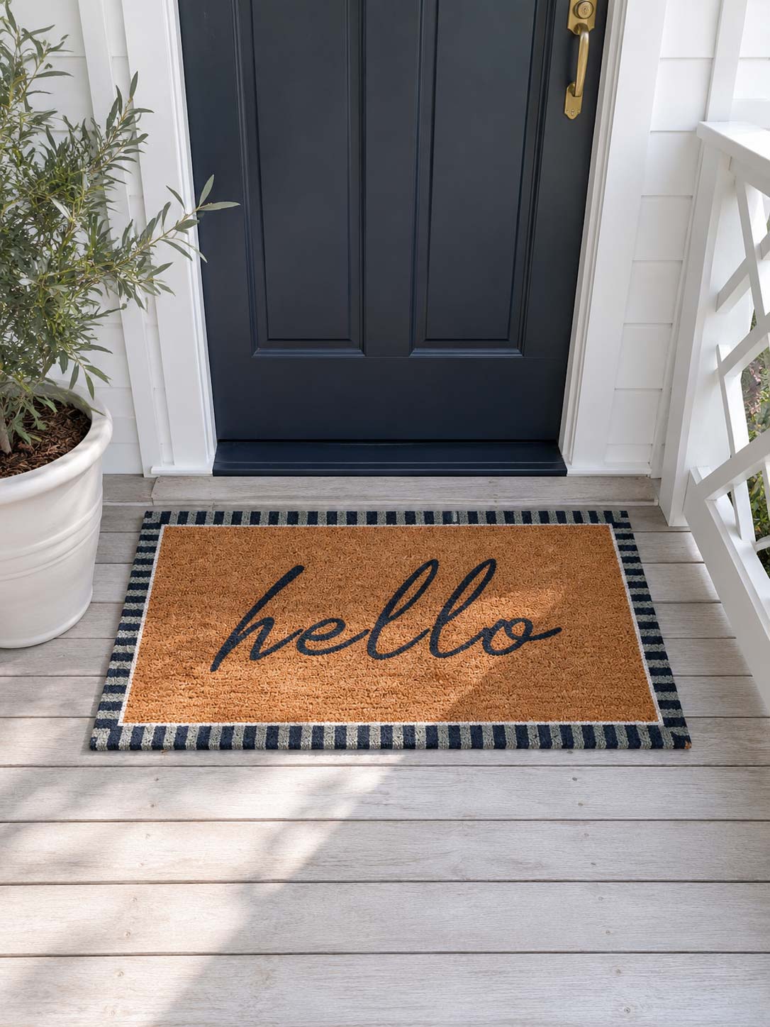 PVC Backed Coir Doormat - Hello Blue