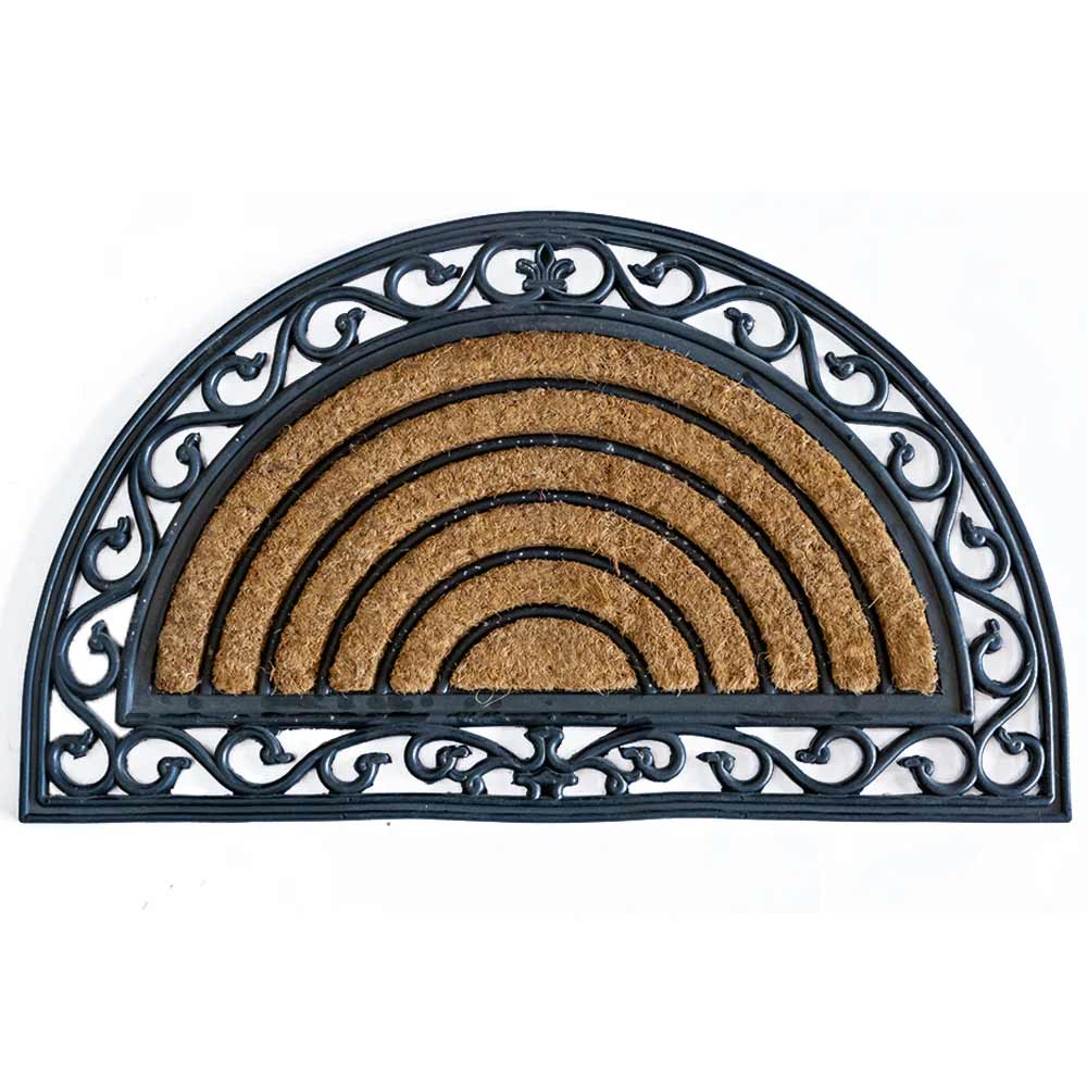Scroll Rubber Coir Double Doormat - Half Round