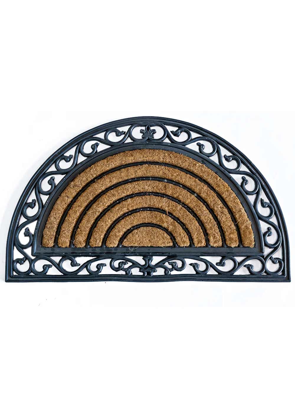 Scroll Rubber Coir Double Doormat - Half Round