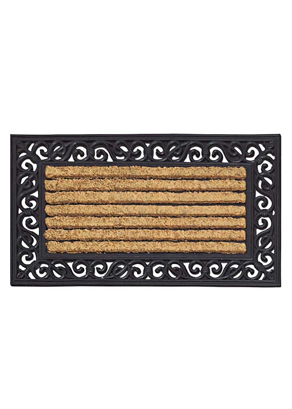 Scroll Rubber Coir Double Doormat - Stripes