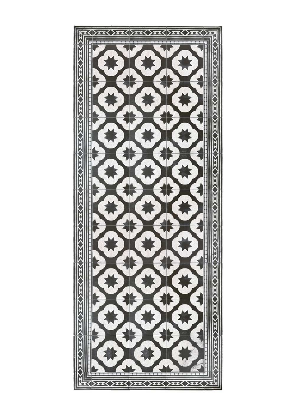 Beija Flor Clover Antique black and white patterned vinyl floor runner
