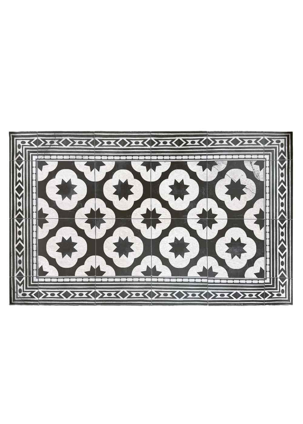 Beija Flor Clover Antique black and white patterned vinyl floor mat