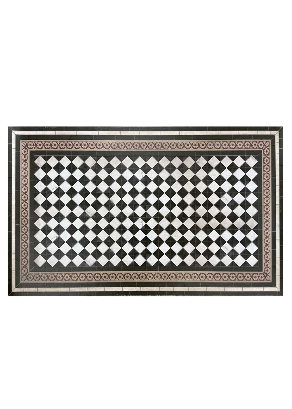Beija Flor Damka geometric black and white vinyl mat for entryway or kitchen