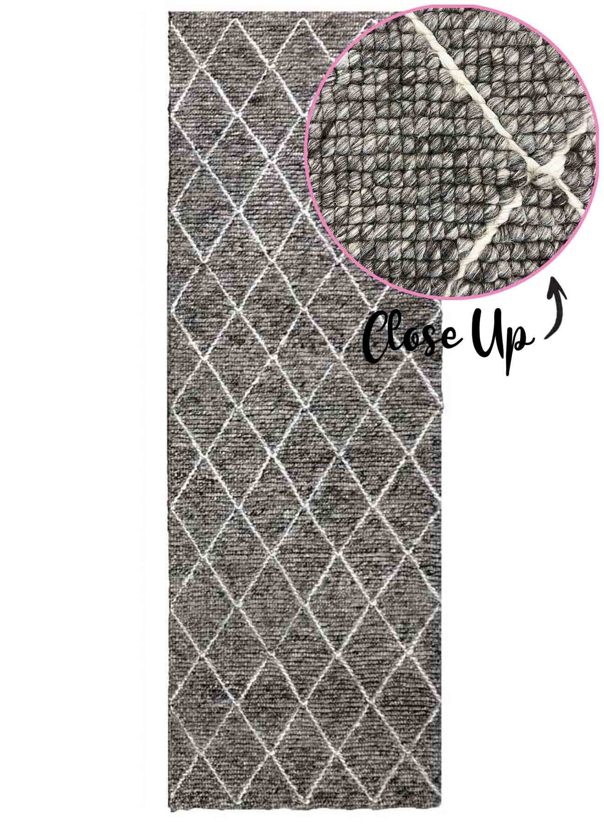 Diamond Dark Grey Runner | Wool Rugs Belrose | Rugs N Timber