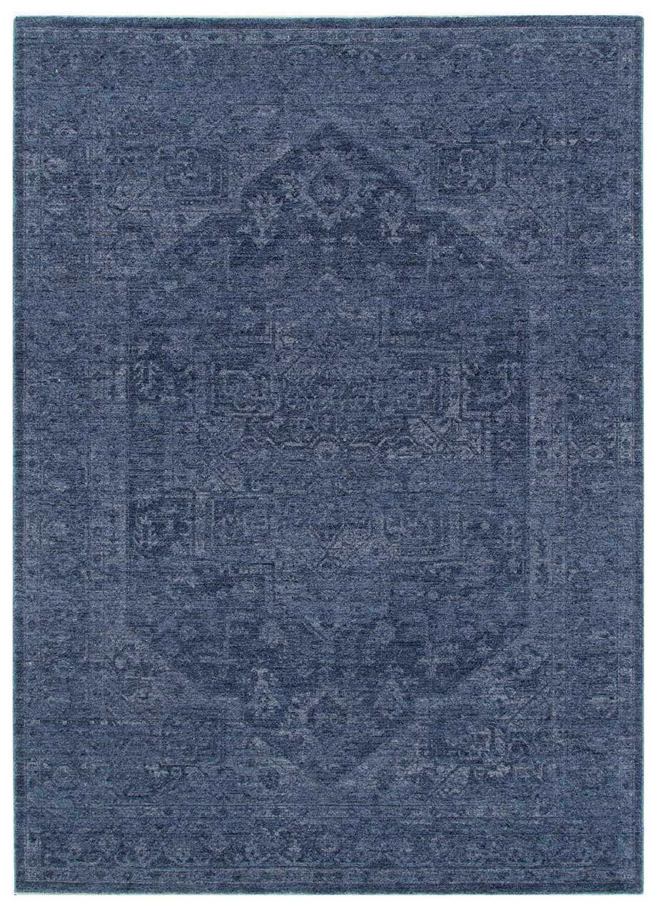 Vienna Château Denim Rug featuring a classic medallion pattern in rich blue tones, available at Rugs N Timber Belrose showroom, Northern Beaches Sydney