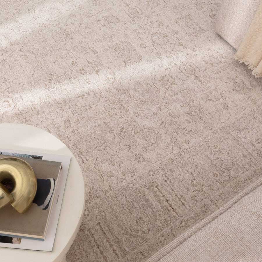 Ivory cream tones of the Vienna Manor Rug adding richness and texture to a contemporary home – available now at Rugs N Timber Belrose Sydney.