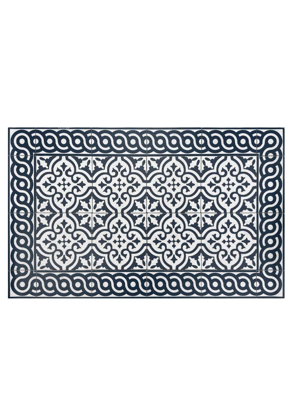 Beija Flor Mountain Indigo blue patterned vinyl mat for kitchen or entryway