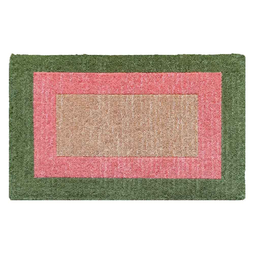 FM2 Premium Thick Coir Doormat - Green Pink Border