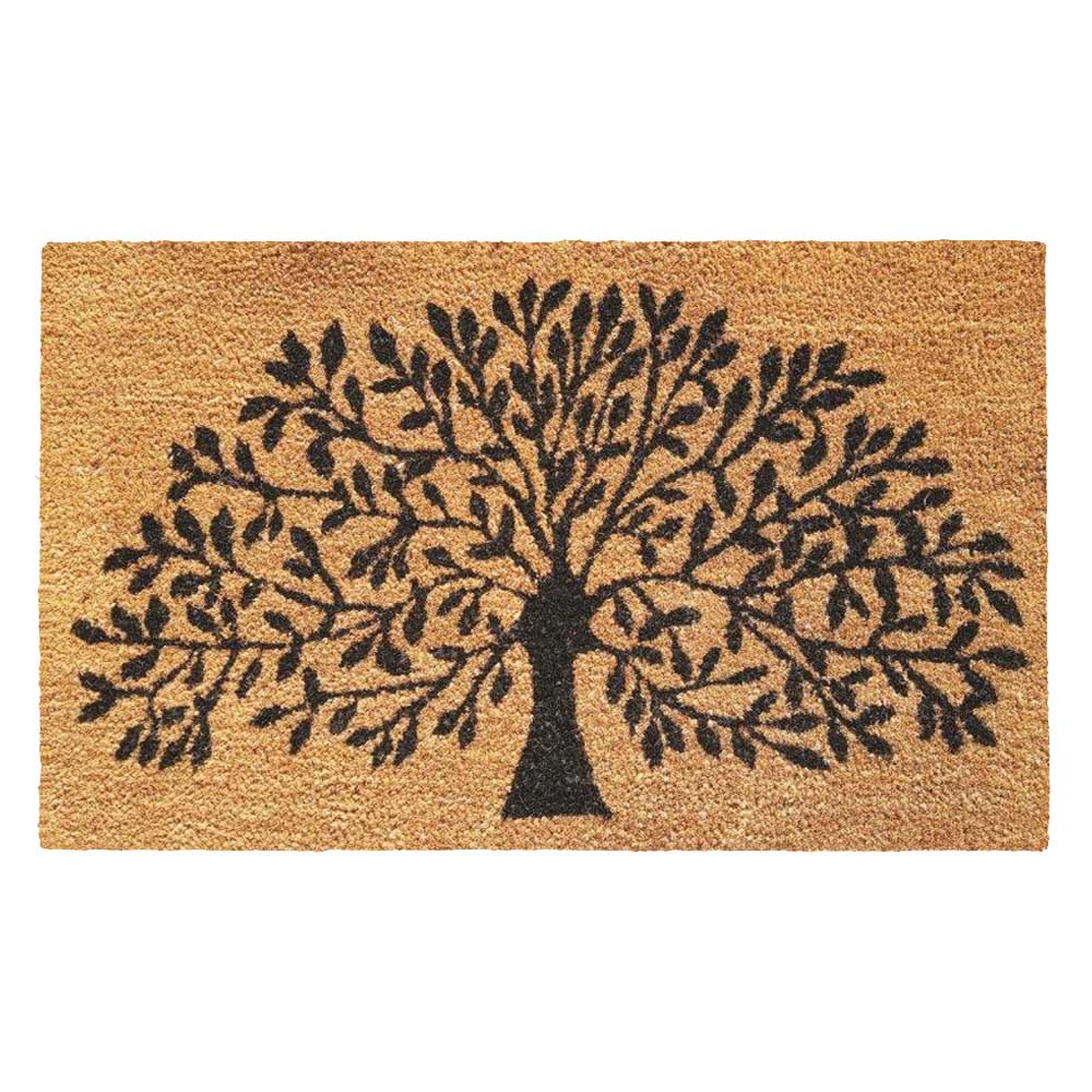 Tree of life design in black on a PVC Backed Coir doormat. Available at Rugs N Timber Belrose
