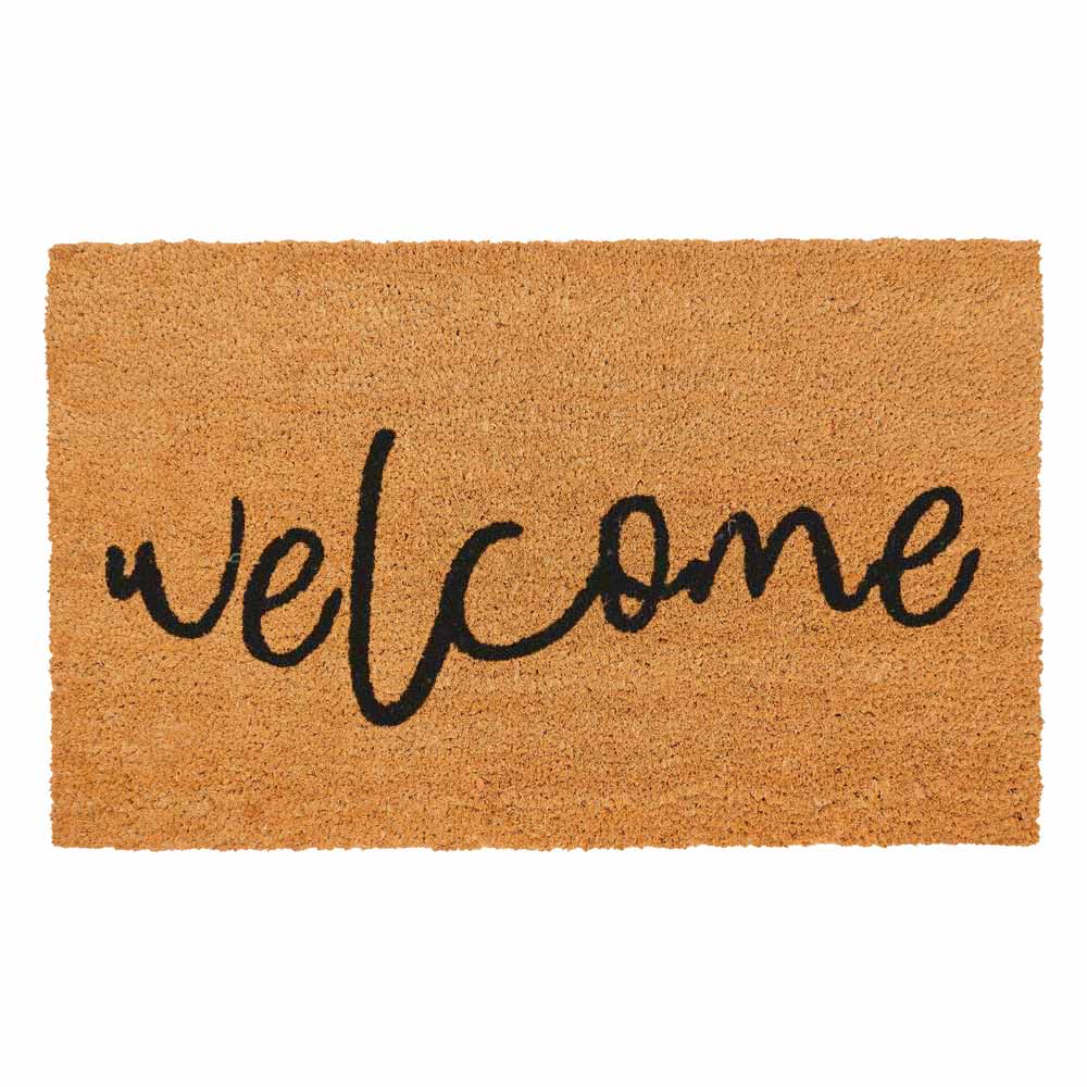 PVC Backed Coir Doormat with Welcome written in Black. Available at Rugs N Timber Belrose
