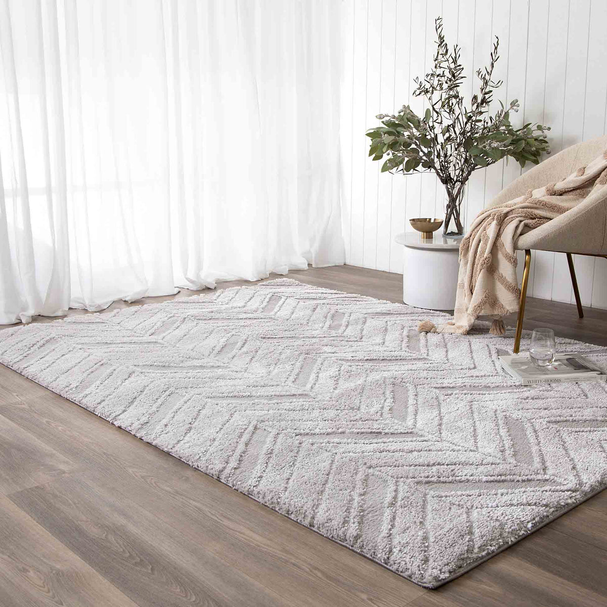 Atlanta Silver Herringbone Rug | Shaggy Rugs Belrose Sydney