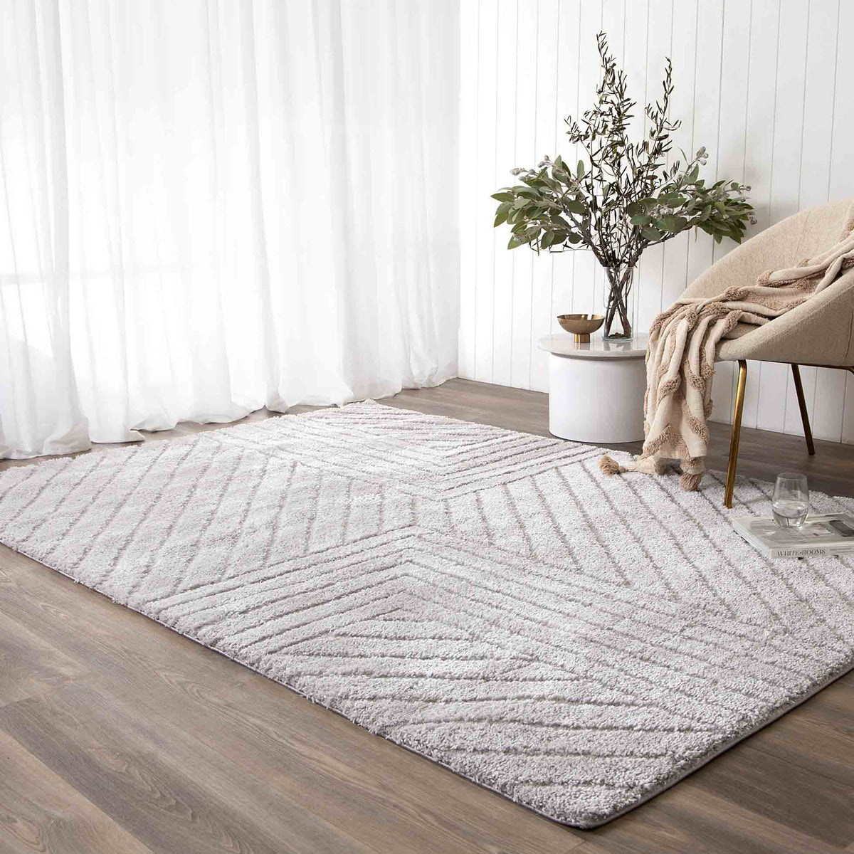 Atlanta Silver Angular Rug | Shaggy Rugs Belrose Sydney