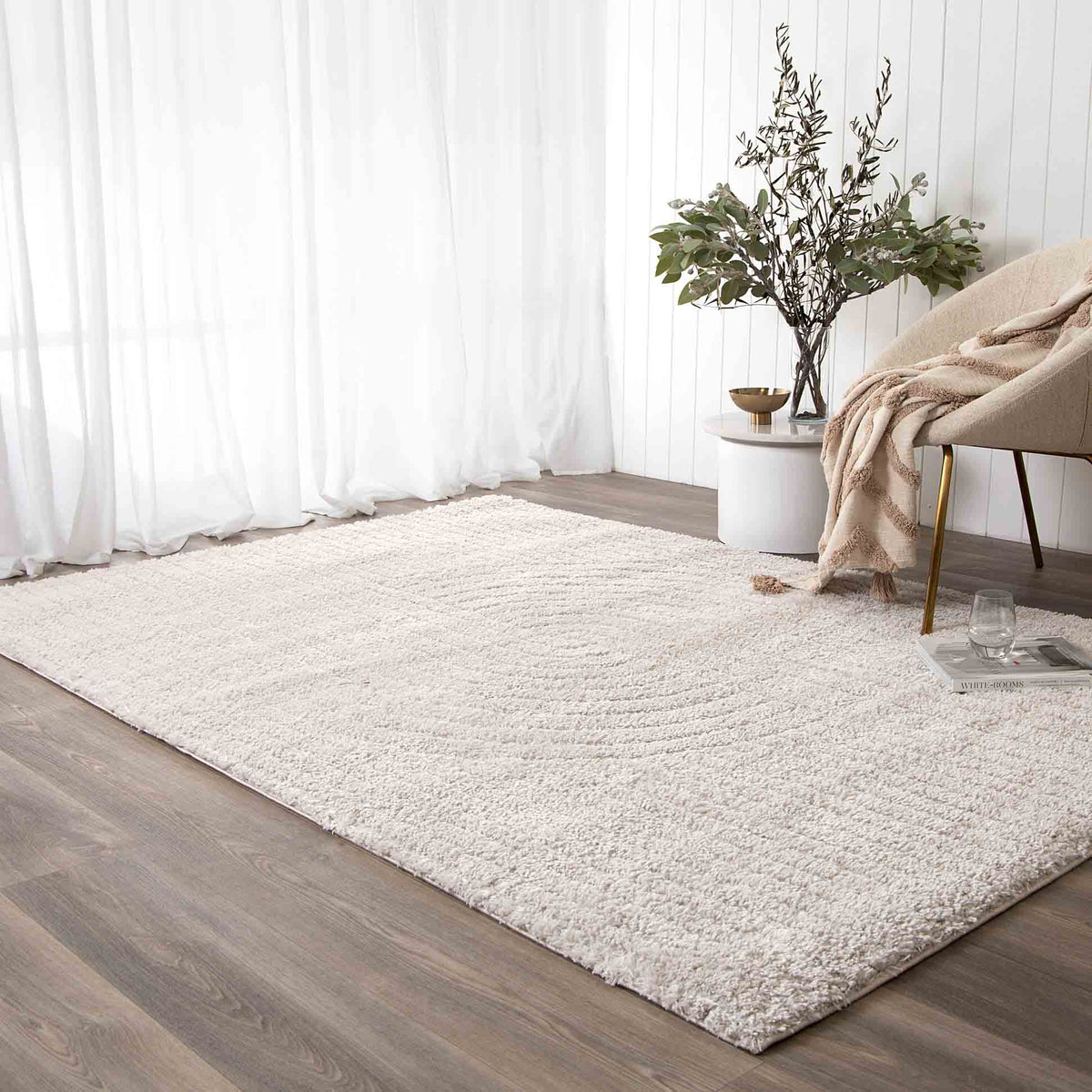 Atlanta Beige Contour Rug | Shaggy Rugs Belrose Sydney