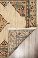 Walter Bazaar Sand rug – traditional wool rug with beige base, intricate medallion design and multicoloured border detailing. Available at Rugs N Timber Belrose