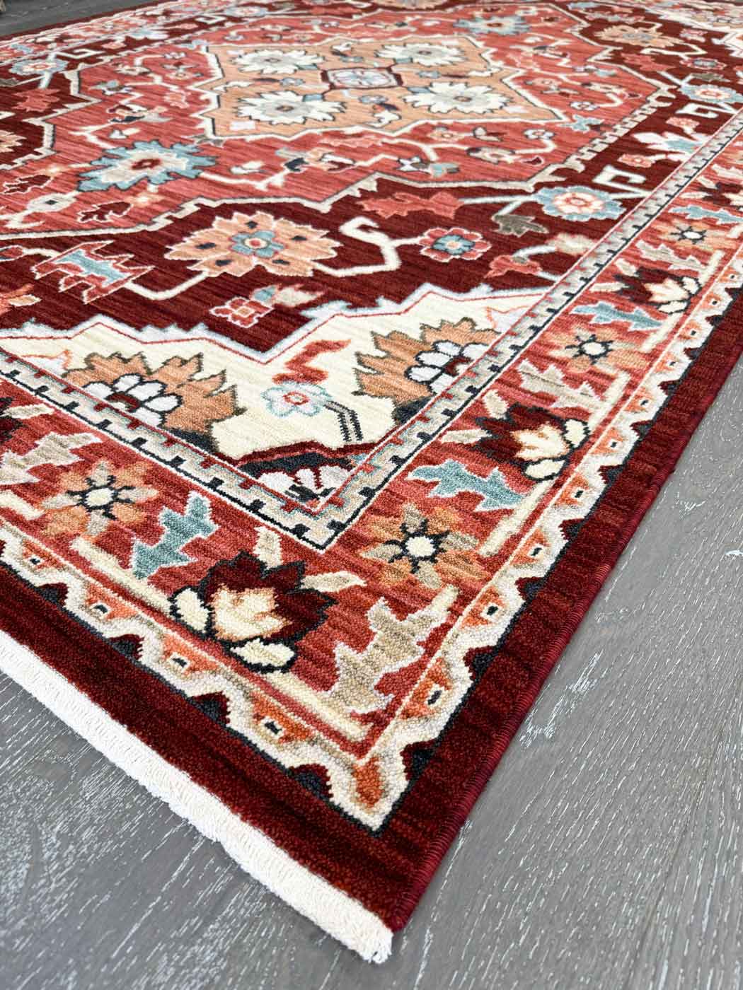 Walter Heritage Spice rug – traditional Axminster wool rug in warm red and tones with intricate medallion design. Available at Rugs N Timber Belrose.