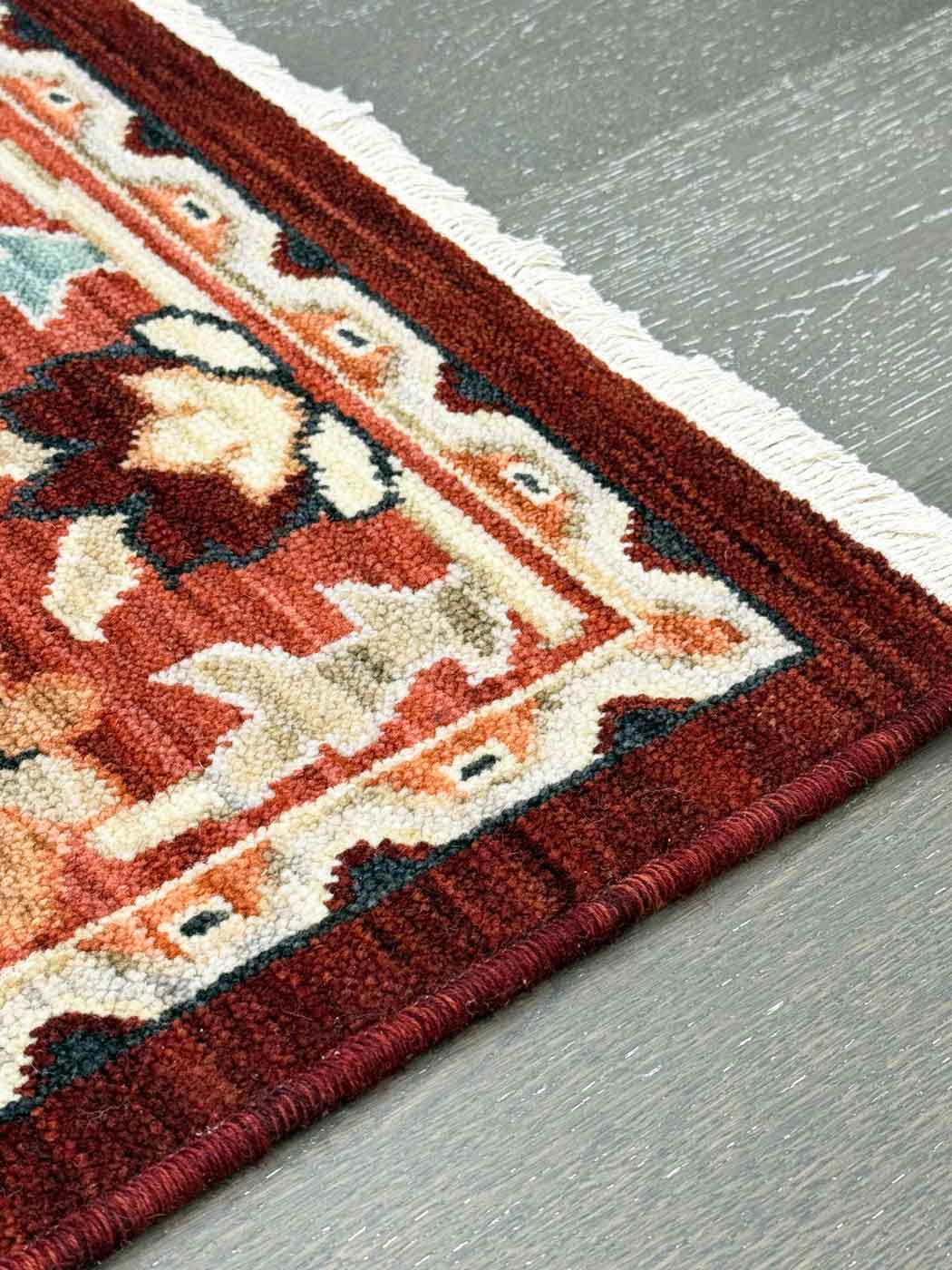 Walter Heritage Spice rug – traditional Axminster wool rug in warm red and tones with intricate medallion design. Available at Rugs N Timber Belrose.