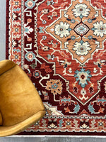 Walter Heritage Spice rug – traditional Axminster wool rug in warm red and tones with intricate medallion design. Available at Rugs N Timber Belrose.