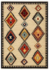 Walter Nomad Sand rug – tribal wool rug with cream base and colourful geometric diamond patterns, inspired by traditional design. Available at Rugs N Timber Belrose