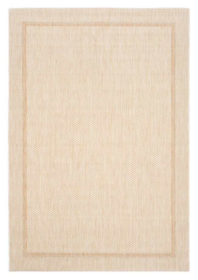 Alfred Border Linen indoor outdoor rug with subtle framed edge, available at Rugs N Timber Belrose showroom