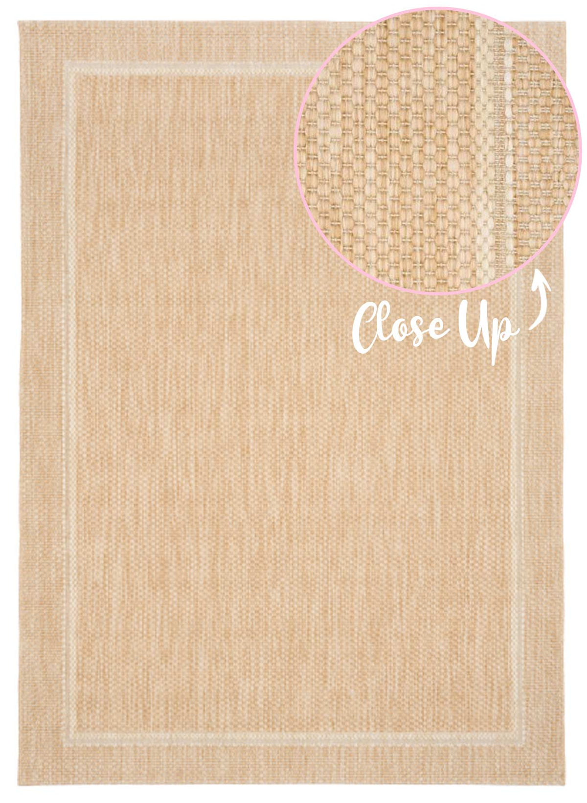 Alfred Border Sand indoor outdoor rug with defined border design, available at Rugs N Timber Belrose showroom