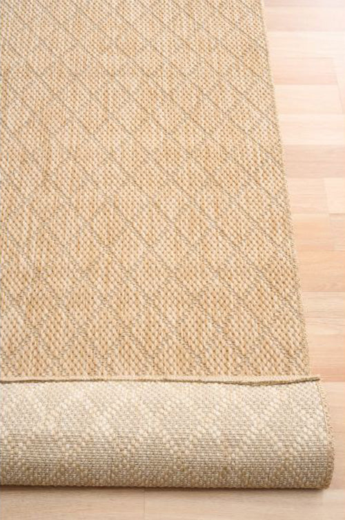 Alfred Diamond Sand indoor outdoor rug with subtle diamond pattern, available at Rugs N Timber Belrose showroom