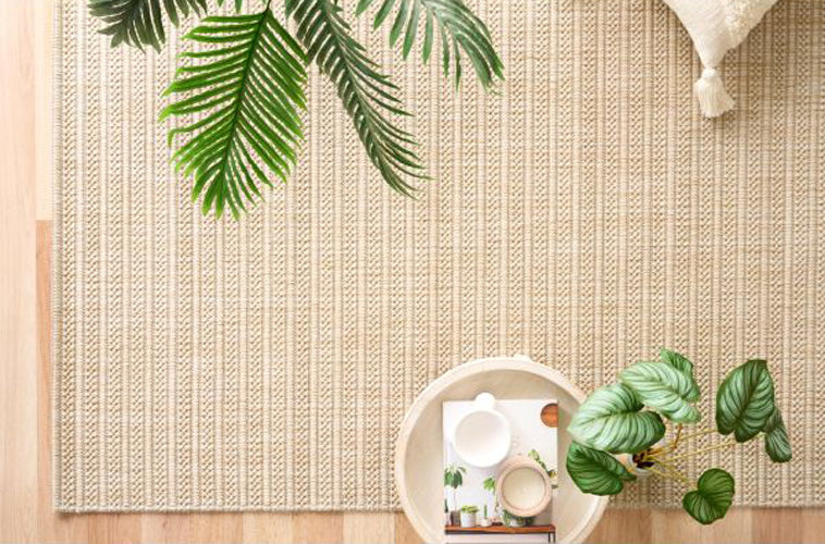 Alfred Stripes Linen indoor outdoor rug with soft linear texture, available at Rugs N Timber Belrose showroom