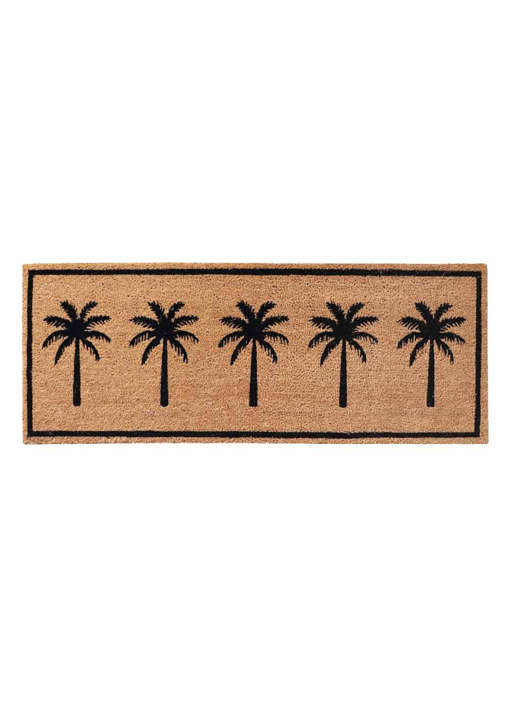 Double-sized PVC backed coir doormat with black palm tree designs from the Bahamas range. Durable and tropical style entry mat from Rugs N Timber Belrose.