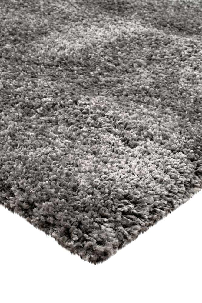 Close up of corner of Barrenjoey Charcoal shaggy rug with plush 45mm pile, available at Rugs N Timber Belrose showroom