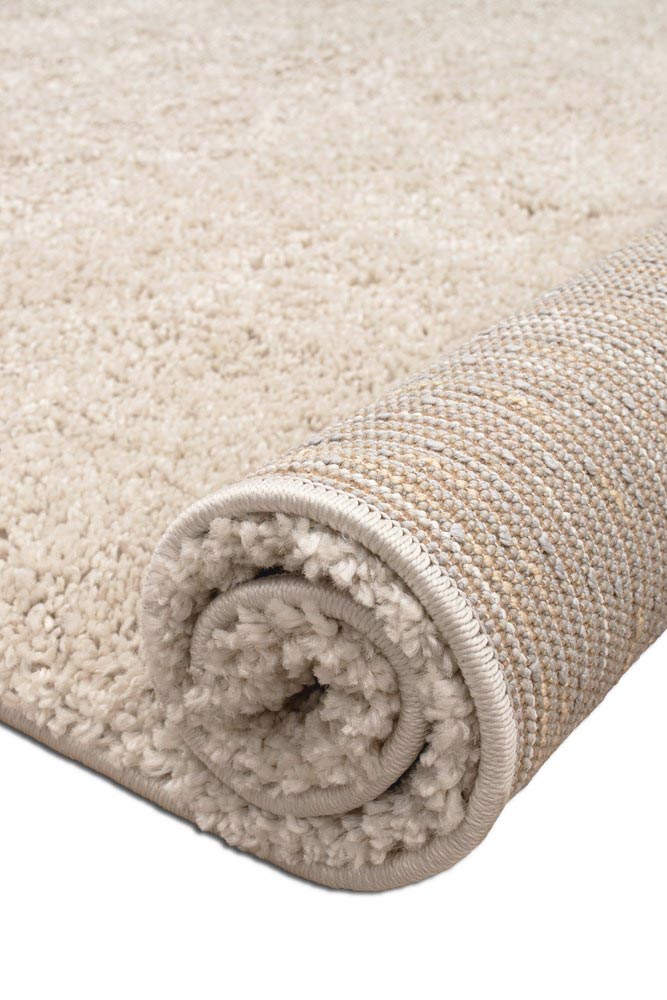 Close up of back of Barrenjoey Linen shaggy rug with plush 45mm pile, available at Rugs N Timber Belrose showroom