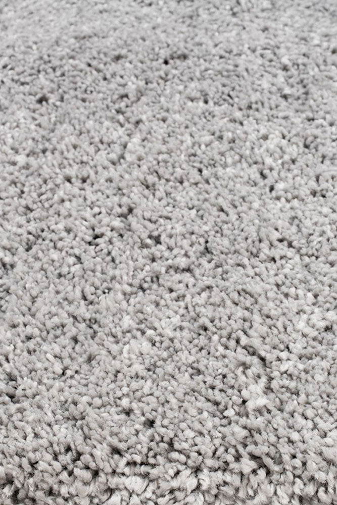 Close up of Barrenjoey Silver shaggy rug with plush 45mm pile, available at Rugs N Timber Belrose showroom