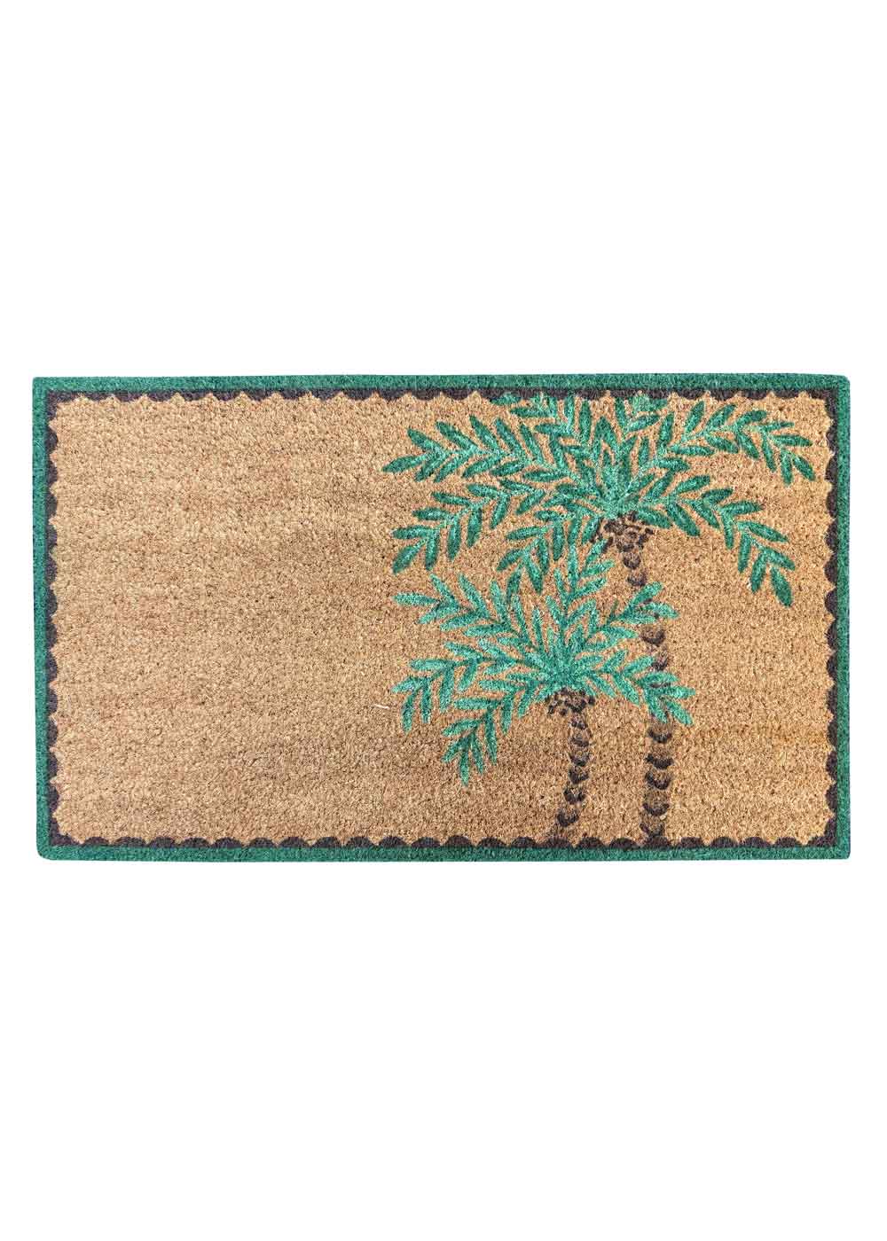 Bermuda palm tree coastal design natural coir doormat with PVC backing. Available at Rugs N Timber Belrose