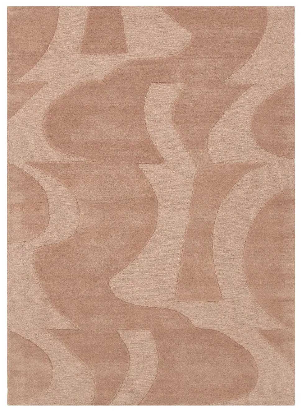 Canyon Nude hand tufted wool rug with curved abstract design in soft peach and beige tones