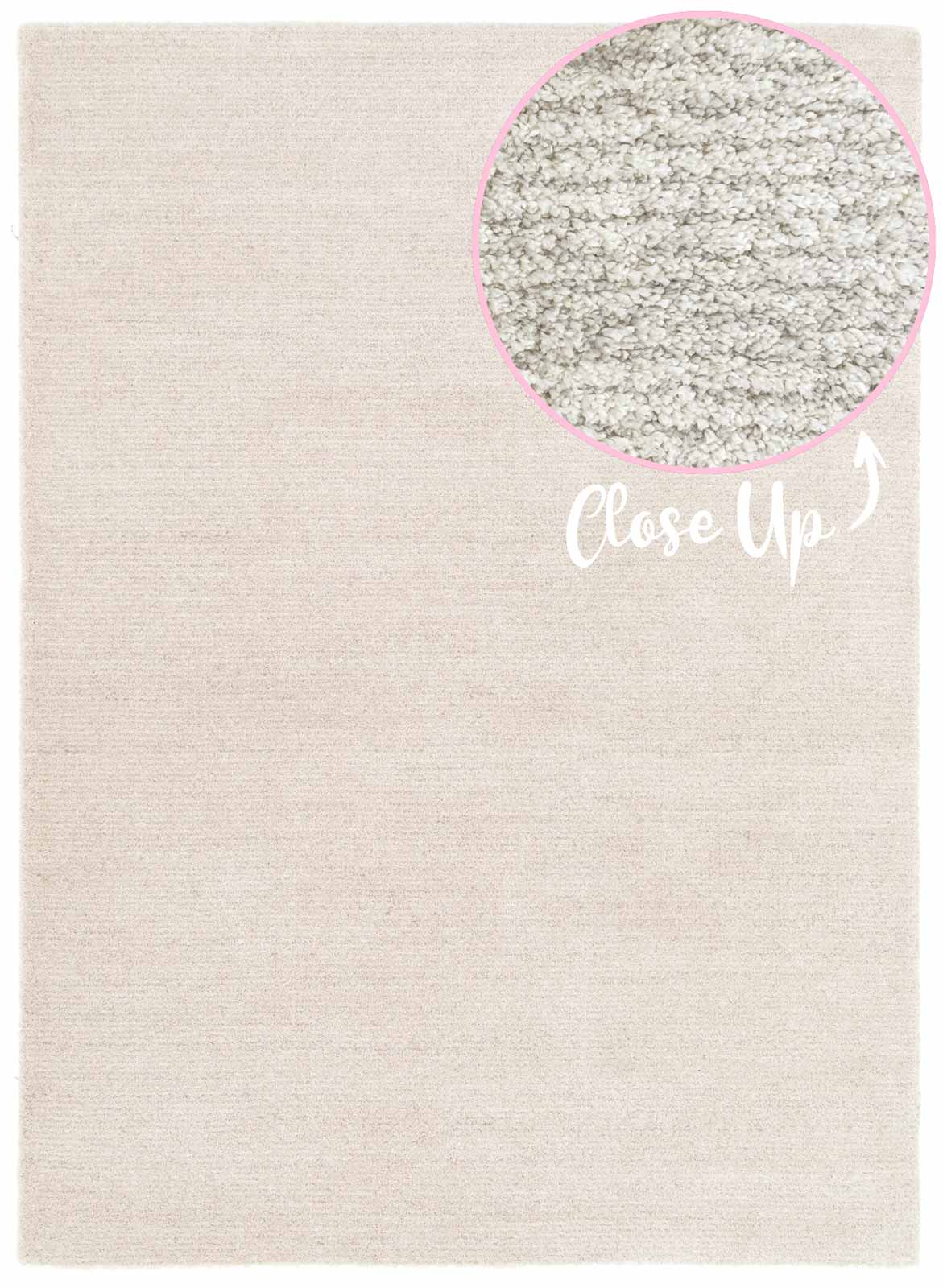 Cedric Pearl ivory rug with subtle silver highlights and soft plush pile. Available at Rugs N Timber Belrose.