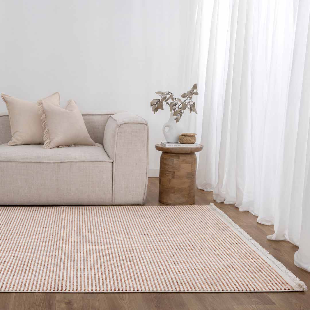 Cortona Shell Stripes Rug | Earthy warm shell beige colour tones with a contemporary woven texture | Rugs N Timber