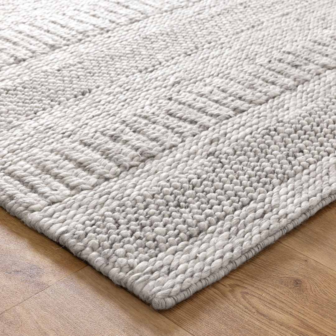 Dakota Plateau Flint handwoven New Zealand wool rug with textured weave available at Rugs N Timber Belrose showroom