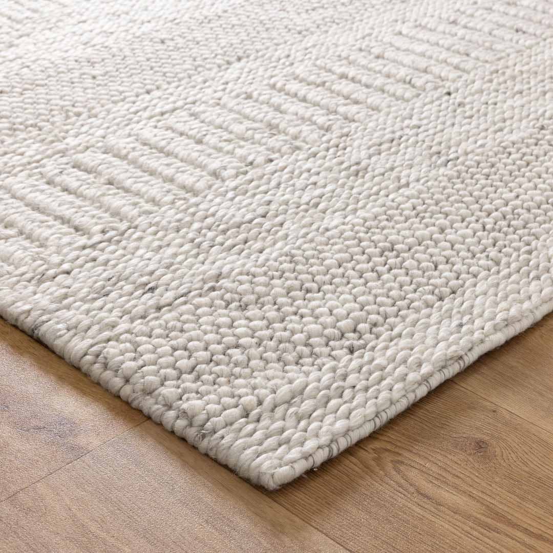Dakota Plateau Ivory handwoven New Zealand wool rug with textured weave available at Rugs N Timber Belrose showroom