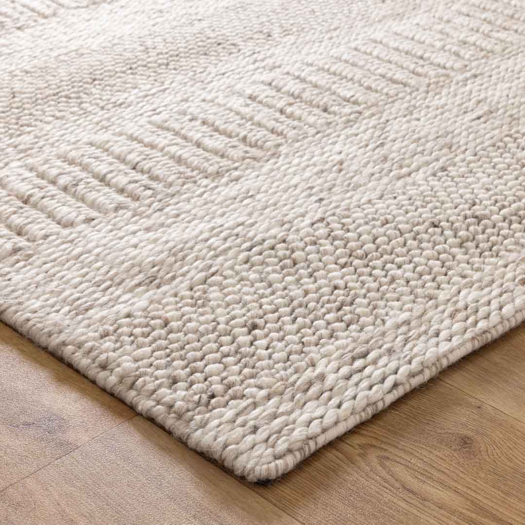 Dakota Plateau Wheat handwoven New Zealand wool rug with textured weave available at Rugs N Timber Belrose showroom
