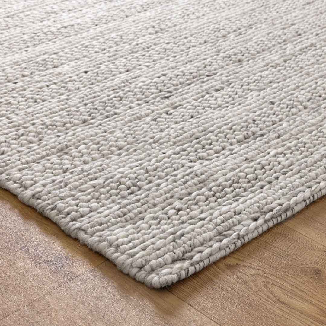 Dakota Ridge Flint handwoven New Zealand wool rug with textured weave available at Rugs N Timber Belrose showroom