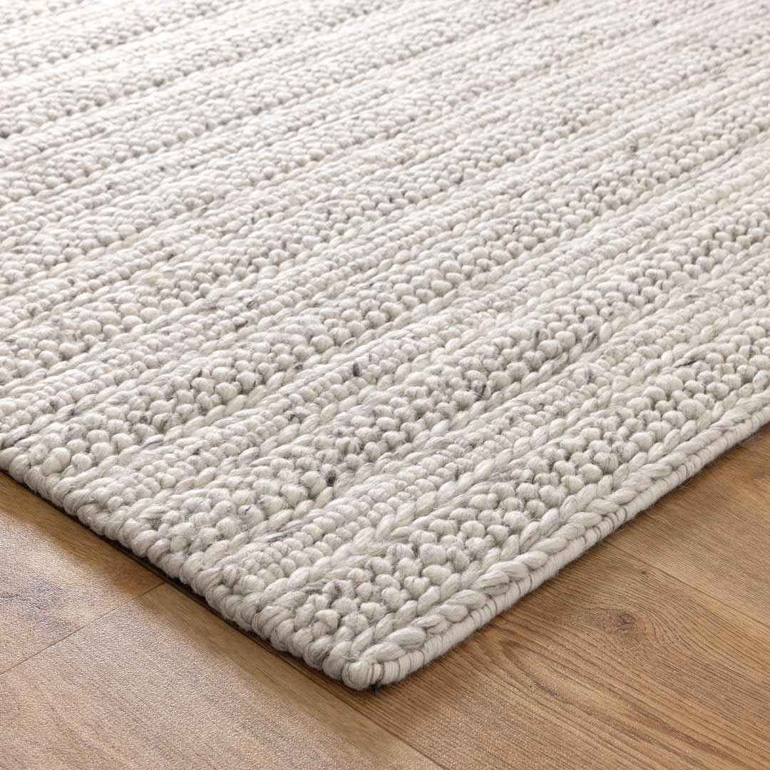 Dakota Ridge Ivory handwoven New Zealand wool rug with textured weave available at Rugs N Timber Belrose showroom