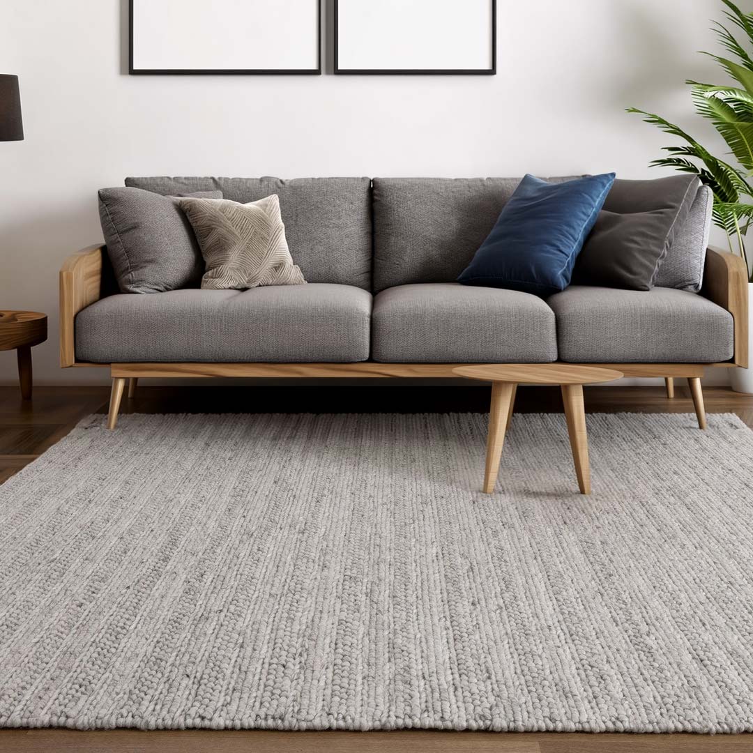 Dakota Ridge Ivory handwoven New Zealand wool rug with textured weave available at Rugs N Timber Belrose showroom
